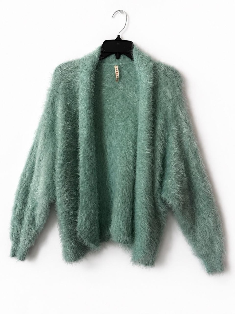 Soft Open-Front Fuzzy Cardigan Sweater - Seafoam Green